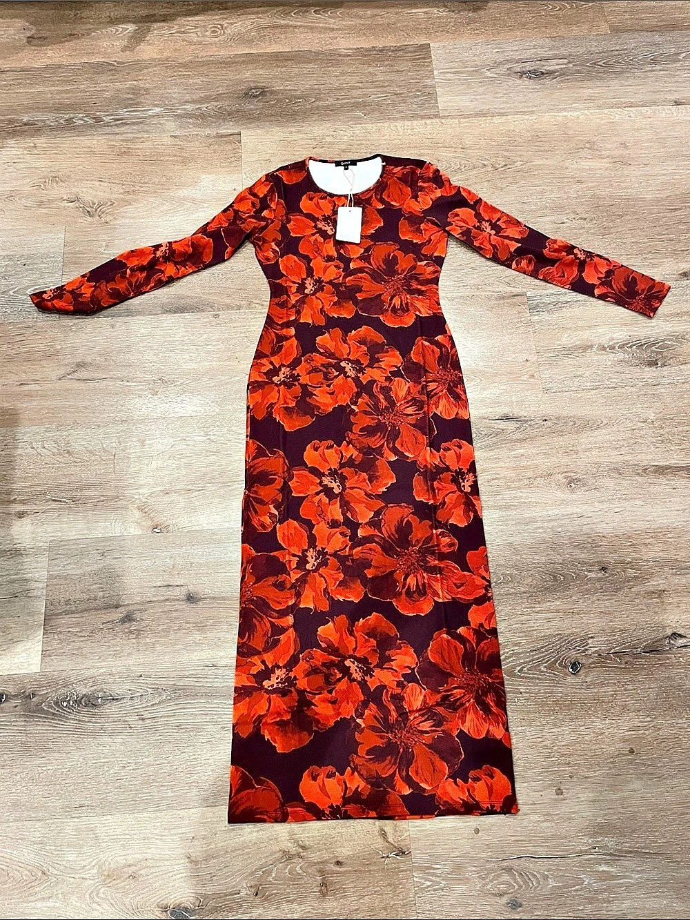 Quince Tencel Modal Knit Long Sleeve Maxi Dress Floral Maxi Dress Red & Black